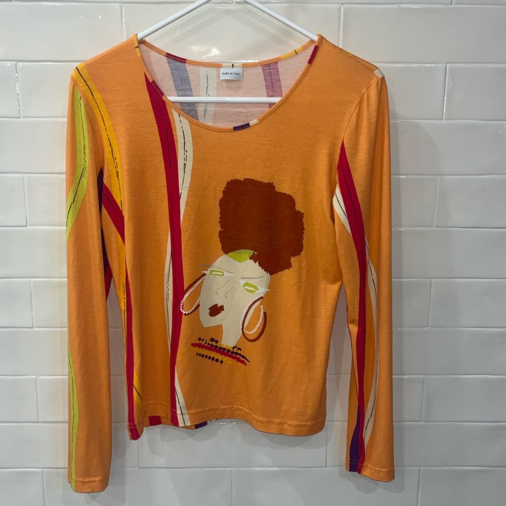 Vintage Fun Long Sleeve Graphic Orange Base Multicolor Details Made in Italy